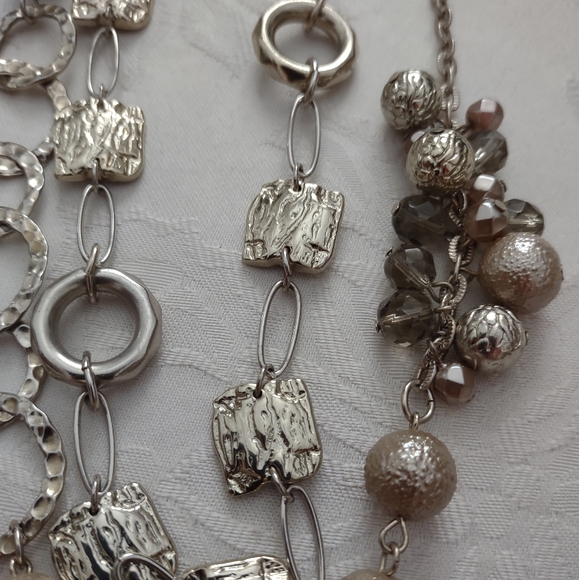 Chico's multi strand chain link two layers silver tone hammered necklace - Picture 12 of 12